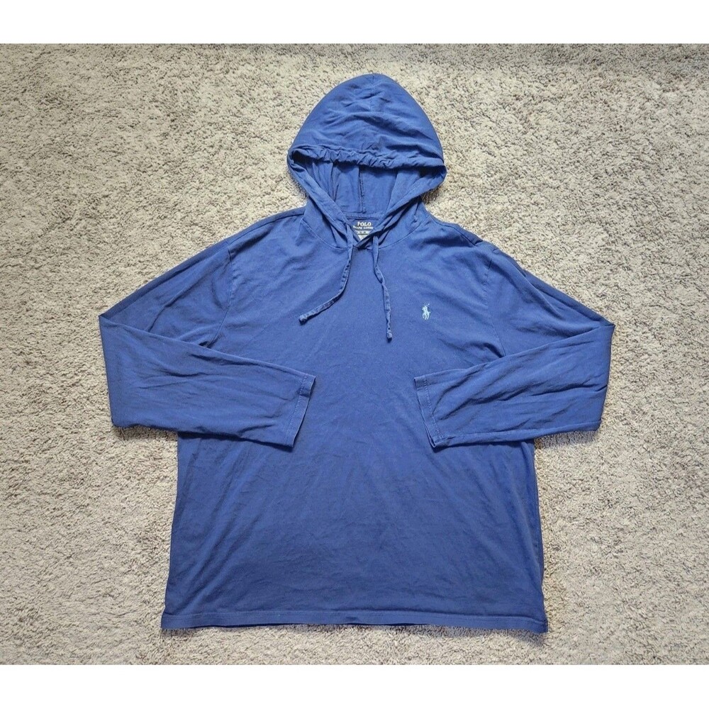 Polo Ralph Lauren Hoodie Jersey Shirt Mens XL Navy Blue Long Sleeve Lightweight